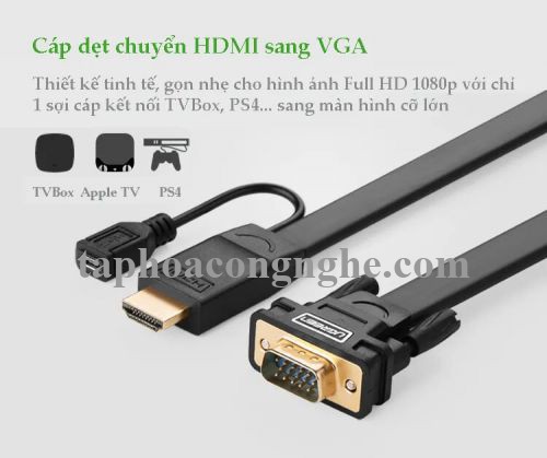 Ugreen 30451 3M màu Đen Cáp chuyển đỗi HDMI sang VGA kèm cổng trợ nguồn Micro USB MM101 30030451
